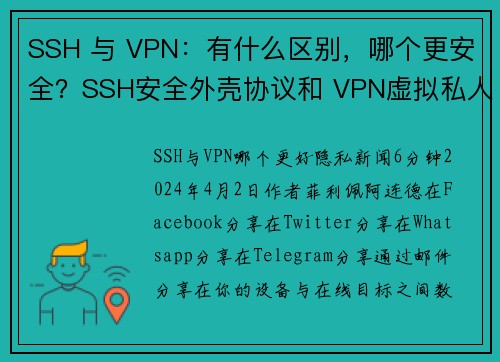 SSH 与 VPN：有什么区别，哪个更安全？SSH安全外壳协议和 VPN虚拟私人网络都是